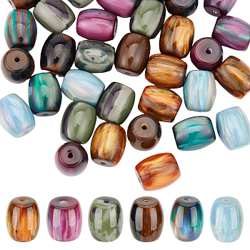 36Pcs 6 Colors Resin Beads, Imitation Gemstone, Barrel, Mixed Color, 14x12mm, Hole: 2mm