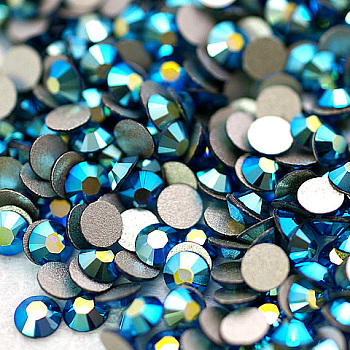 Glass Flat Back Rhinestone, Grade A, Back Plated, Faceted, AB Color, Half Round, Capri Blue, SS16, 3.8~4.0mm, 1440pcs/bag