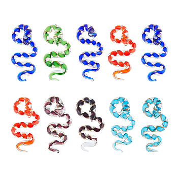 10Pcs Handmade Lampwork Big Pendants, Snake, Mixed Color, 66x27mm, Hole: 12mm