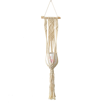 Cotton Macrame Plant Hangers, Wood Holder Boho Style Hanging Planter Baskets, Wall Decorative Flower Pot Holder, Beige, 850x200mm