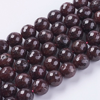 Natural Garnet Beads Strands, Faceted, Round, 10mm, Hole: 1mm, about 38pcs/strand, 15.75 inch