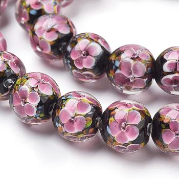 Handmade Inner Flower Lampwork Beads Strands, Round, Pearl Pink, 12mm, Hole: 2mm, 30pcs/strand, 12.3 inch