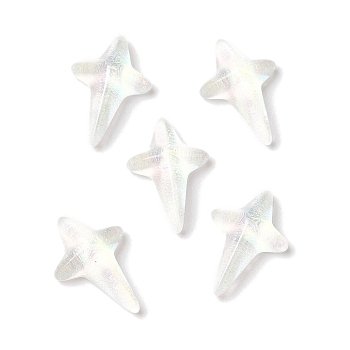 K9 Glass Cabochons, with Glitter Powder, Star, White, 9.6x6.6x2.9mm