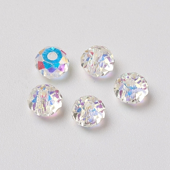 Electroplate Glass Beads, AB Color Plated, Faceted, Rondelle, Crystal AB, 4x3mm, Hole: 1mm