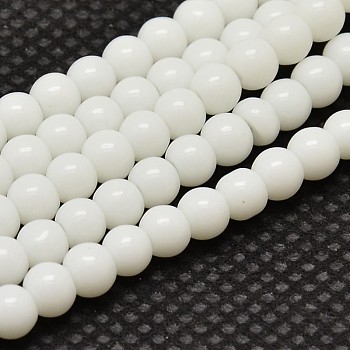 Opaque Solid Color Glass Round Beads Strands, Grade AA, White, 8mm, Hole: 1mm, about 40pcs/strand, 12 inch