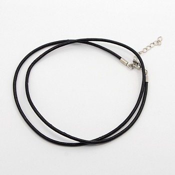 Leather Cord Necklace Making, with Brass Lobster Claw Clasps and Brass Tail Chains, Black, 18~18.5 inch