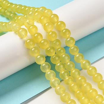 Baking Painted Imitation Jade Glass Round Bead Strands, Yellow, 8.5~9mm, Hole: 1.5mm, about 105pcs/strand, 31.8 inch