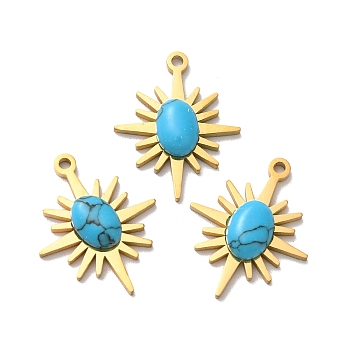 Synthetic Turquoise Pendants,  with Ion Plating(IP) 304 Stainless Steel Findings, Star Charms, Golden, 21x17x4mm, Hole: 1.6mm