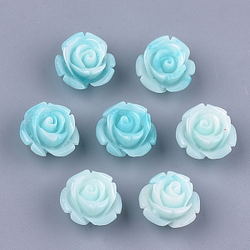 Synthetic Coral Beads, Dyed, Flower, Pale Turquoise, 12~13x12~13x8~9mm, Hole: 1.2mm