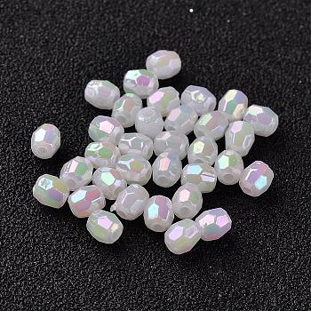 AB Color Plated Eco-Friendly Poly Styrene Acrylic Beads, Faceted, Barrel, White, 4x4mm, Hole: 1mm, about 16666pcs/500g