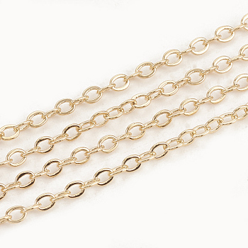 Brass Cable Chains, Soldered, with Spool, Flat Oval, Real 18K Gold Plated, 2.1x1.6x0.3mm, about 98.42 Feet(30m)/roll