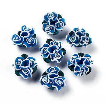 (Defective Closeout Sale), Handmade Polymer Clay Beads, Flower, Blue, 20~24x14~15mm, Hole: 1~1.5mm