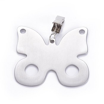 Stainless Steel Tablecloth Pendants, with Clips, Butterfly, Stainless Steel Color, 81mm, Butterfly: 65.2x69.2x2mm