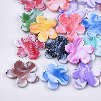 Acrylic Beads, Imitation Gemstone Style, Two Tone, Flower, Mixed Color, 40x42x5.5mm, Hole: 3mm, about 85pcs/500g