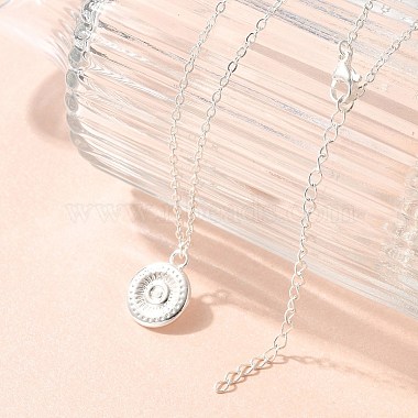 304 Stainless Steel Flat Round Coin Pendant Cable Chain Necklaces for Women(STAS-Z108-02S-01)-2