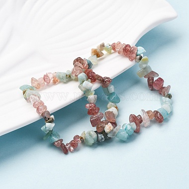 bracelets extensibles en copeaux de quartz d'amazonite naturelle et de fraise(BJEW-JB04490-04)-6