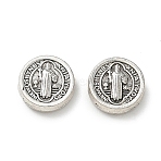 Religion Alloy Beads, Flat Round with Saint, Antique Silver, 9.5x3mm, Hole: 1.2mm, about 1000pcs/1000g(FIND-E051-02AS)
