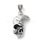 304 Stainless Steel Pendants, Skull Charm, Antique Silver, 38x24x8mm, Hole: 9x5mm(STAS-M113-07AS)
