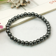 Fashion Non-Magnetic Synthetic Hematite Bracelets, with Elastic Crystal Thread, Black, 55mm(BJEW-JB00555-01)