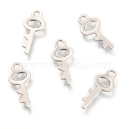 201 Stainless Steel Charms, Key, Stainless Steel Color, 13.7x6.5x0.6mm, Hole: 1.5mm(STAS-H143-13P)