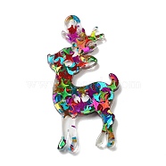 Christmas Theme Acylic Pendants, Deer, Colorful, 40x20x2.5mm, Hole: 1.2mm(FIND-M035-04A)