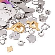Stainless Steel Charms, Laser Cut, Stamping Blank Tag, Heart, Mixed Color, 8~42x7.5~40x0.7~3.5mm, Hole: 1~7mm(STAS-MSMC001-05)