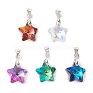 Mixed Color Glass Pendants, with Silver Iron Loops, Star, 19x13.5x6mm, Hole: 4x4mm(PALLOY-JF02423-02)