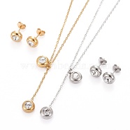 Birthstone 304 Stainless Steel Jewelry Sets, Rhinestone Pendant Cable Chains Necklaces and Stud Earrings, with Lobster Claw Clasps and Ear Nuts, Crystal, Mixed Color, 17.71 inch(45cm), 9x6mm, Pin: 0.8mm(SJEW-H302-12)