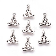 Tibetan Style Alloy Pendants, Cadmium Free & Nickel Free & Lead Free, Yoga, Antique Silver, 20x16x3.5mm, Hole: 2mm(X-TIBEP-A36593-AS-NR)