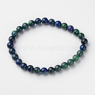 Natural Chrysocolla and Lapis Lazuli(Dyed) Round Bead Stretch Bracelets, 2-1/8 inch(54.5mm), Bead: 6mm(BJEW-L594-D03)