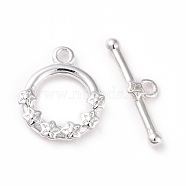 Eco-friendly Brass Toggle Clasps, Cadmium Free & Lead Free, Long-Lasting Plated, Ring with Flower, 925 Sterling Silver Plated, Ring: 13x11x2mm, Bar: 4.5x16x1.5mm, Hole: 1.2mm(KK-D082-11S)