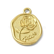 Ion Plating(IP) 304 Stainless Steel Pendants, Flat Round with Rose Charm, Real 18K Gold Plated, 18.5x14x2mm, Hole: 2mm(STAS-B058-30B)
