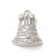 Brass Micro Pave Cubic Zirconia Charms, Christmas Bell, Platinum, 12.5x10x4mm, Hole: 0.8mm(KK-P278-09P)