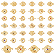 40Pcs 4 Colors Alloy Connector Charms, with Rhinestones, Flat Round Links with Eye, Golden, Mixed Color, 13x19x3mm, Hole: 1.4mm, 10pcs/color(FIND-FH0010-77)