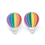 Alloy Pride Enamel Brooches, Enamel Pin, with Butterfly Clutches, Rainbow Hot Air Balloon, Platinum, Colorful, 28x20x10mm(JEWB-M020-07-P)
