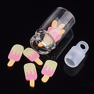 Handmade Polymer Clay Nail Art Decoration Accessories, with Glass Wishing Bottle and CCB Plastic Bottle Stopper, Ice Candy, Pink, 11~13x3~6x0.6~1.5mm(MRMJ-S046-008G)