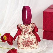 Portable Cloth Wedding Gift Bag, Flower Pattern Birthday Party Gift Packaging Bag, Dark Red, 15x5x16cm(PW-WG95176-01)