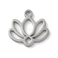 304 Stainless Steel Pendants, Laser Cut, Lotus Flower, Stainless Steel Color, 11x11x1mm, Hole: 1.2mm(STAS-P338-02P)