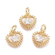 Brass Micro Pave Cubic Zirconia Pendants, with Jump Ring, Heart with Star, Clear, Real 18K Gold Plated, 11x10.3x3.2mm, Jump Rings: 5x0.7mm, Inner Diameter: 3.3mm(X-KK-P187-04G)