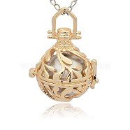 Golden Tone Brass Hollow Round Cage Pendants, with No Hole Spray Painted Brass Round Ball Beads, Silver, 36x25x21mm, Hole: 3x8mm(KK-J227-03G)
