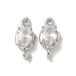 Brass Clear Cubic Zirconia Connector Charms, Oval Links, Platinum, 15.5x7x5mm, Hole: 1.2mm(KK-R210-15P)