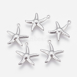 316 Surgical Stainless Steel Pendants, Starfish/Sea Stars, Stainless Steel Color, 18x15x2mm, Hole: 1mm(STAS-P208-21P)