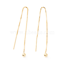 925 Sterling Silver Ear Thread, Ball Drop Long Chain Tassel Dangle Stud Earrings for Women, Real 18K Gold Plated, 80mm, Pin: 0.7mm(STER-P047-09G)