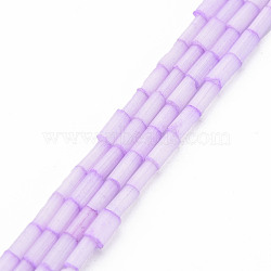 Glass Silk Stain Style Beads Strands, Tube, Plum, 3.5~5x2~2.5mm, Hole: 1mm, about 90~92pcs/strand, 15.43 inch~15.75 inch(39.2cm~40cm)(GLAA-N047-001B-05)