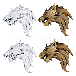 Alloy Car Stickers, DIY Car Decorations, Wolf Head, Mixed Color, 84x78x7mm, 4pcs/box(DIY-FH0001-002)