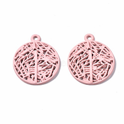 Spray Painted Alloy Pendants, Cadmium Free & Nickel Free & Lead Free, Branch, Pink, 22x18.5x2mm, Hole: 1.6mm(PALLOY-Q434-010D-NR)
