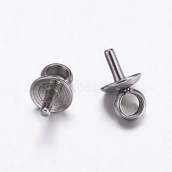 304 Stainless Steel Cup Pearl Peg Bails Pin Pendants, For Half Drilled Beads, Stainless Steel Color, 7x4mm, Hole: 2mm, Pin: 1mm(STAS-K146-003-4mm)