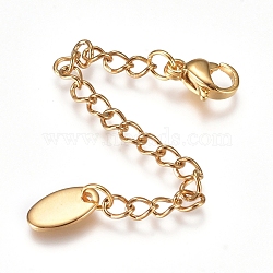 304 Stainless Steel Chain Extender, with Lobster Claw Clasps and Charms, Oval, Golden, 73mm, Link: 4x3x0.4mm, Clasp: 9.2x6.2x3.3mm(STAS-G221-12G)