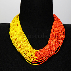 Plastic Beaded Multi-strand Necklaces, Bohemian Style Necklace, Orange, 20.87 inch(53cm)(ZG0249-5)