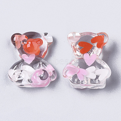 Transparent Resin Cabochons, with Heart Shape Polymer Clay, Bear, Orange Red, 21x18x8mm(CRES-N022-63-C01)